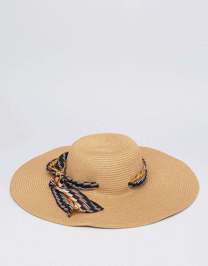 Boardmans Ladies Floppy Sun Hat With Scarf - Cream