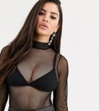 Asos Design Petite Fishnet Turtleneck Body In Black