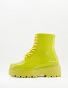 Asos Design Generate Lace Up Rubber Boots In Citrus Green