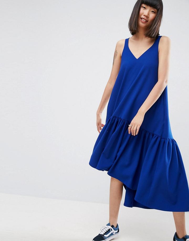 Asos White Trapeze Peplum Midi Dress - Blue