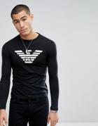 Emporio Armani Crew Neck Logo Long Sleeve Top In Black - Black