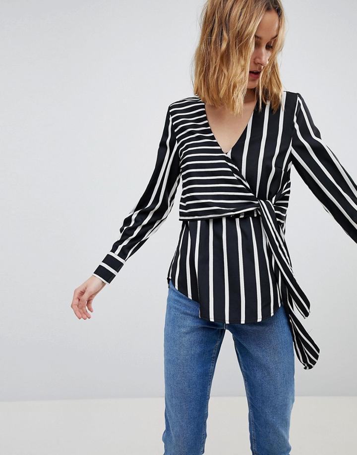 Warehouse Stripe Wrap Front Blouse - Multi