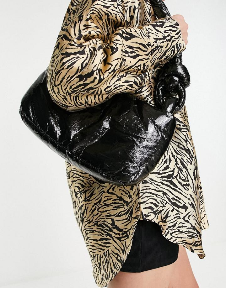 Topshop Wet Look Knot Shoulder Bag In Black