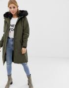 New Look Multicoloured Fur Lined Parka - Green