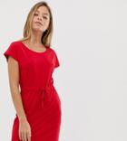 Vero Moda Petite Jersey Dress With Tie Waist - Red