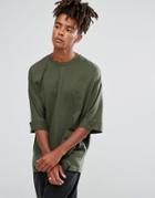 Asos Super Oversized T-shirt With Deep Roll Sleeve - Green