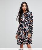 Y.a.s Tall Graphic Printed Shift Dress With Tie Sleeves-multi
