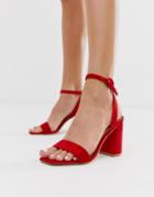 Raid Wink Bright Red Square Toe Block Heeled Sandals - Red
