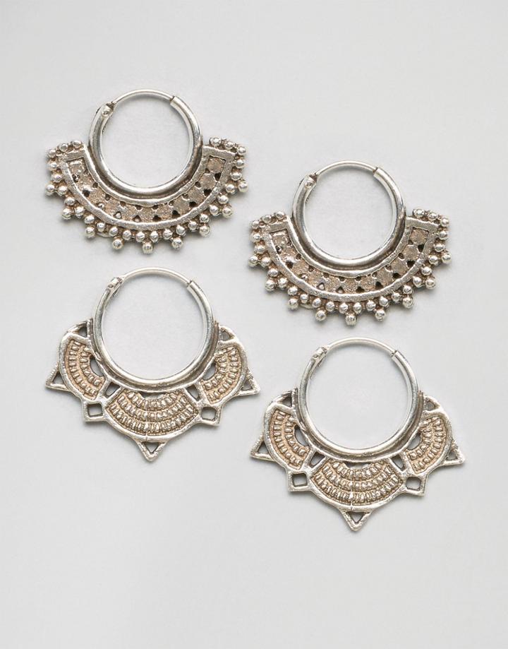 Fashionology Sterling Silver Two Pack Hoop Earrings - Silver