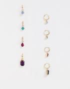 Asos Design Pack Of 4 Hoop Earrings With Color Jewel Charms In Gold Tone