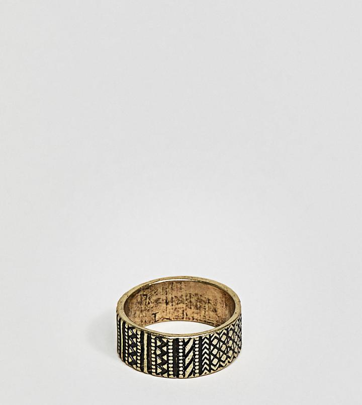 Asos Design Plus Geo-tribal Ring In Burnished Gold - Gold