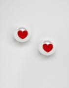 Asos Front & Back Heart & Pearl Earrings - Cream
