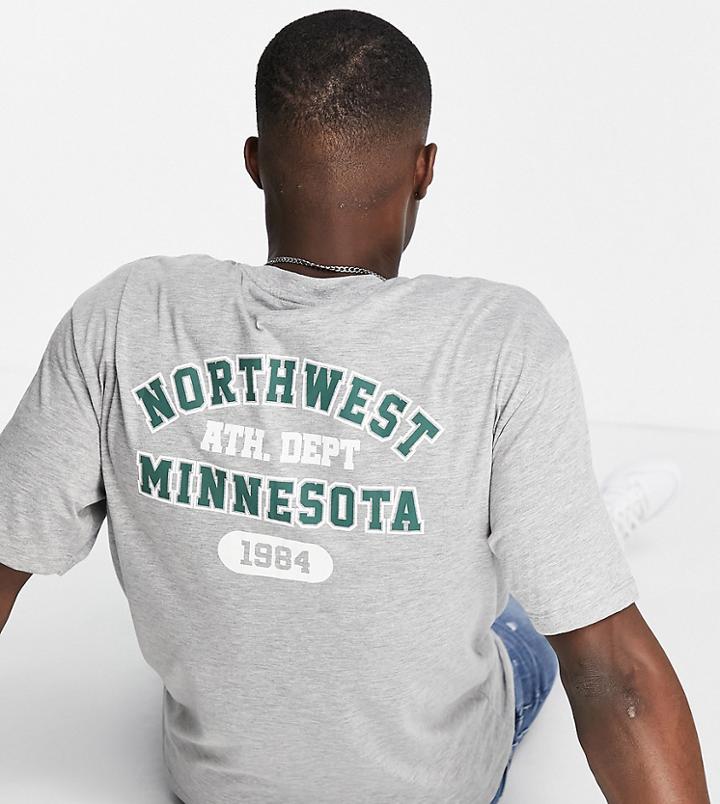 Only & Sons Oversized T-shirt With Minnesota Back Print In Gray Heather Exclusive At Asos-grey