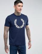 Fred Perry Slim Fit Large Laurel Print T-shirt In Navy - Navy