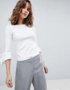 Hugo Ribbed Sweater With Flared Sleeve Detail - White