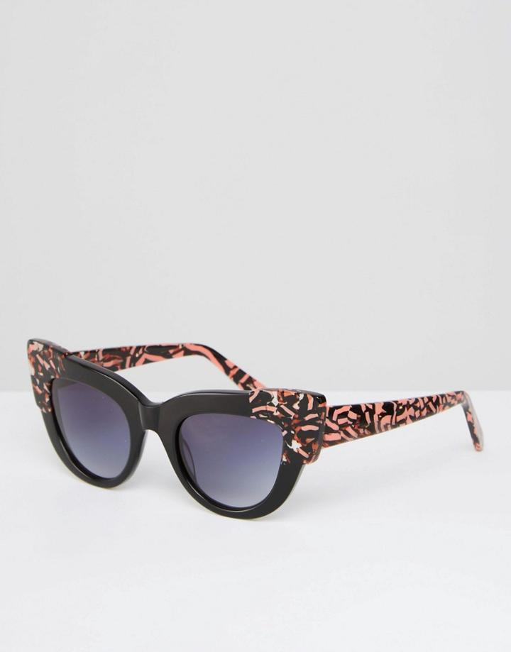 Asos Premium Handmade Cat Eye Sunglasses With Corner Detail - Black
