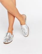 Dune Geen Backless Flat Loafer - Silver