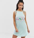 Asos Design Petite St Lucia Jersey Beach Cover Up With Tie Shoulder-green