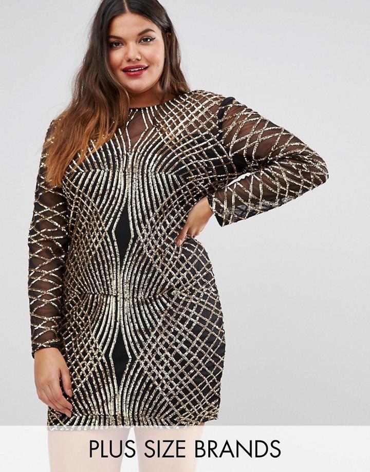 Club L Plus Allover Sequin Illusion Dress - Gold