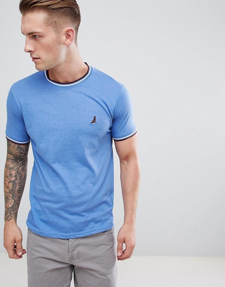 Brave Soul Striped Trim T-shirt - Blue