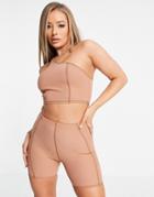 Asos Design Contrast Stitch One Shoulder Crop Top In Rust - Part Of A Set-brown