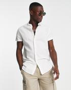 Asos Design Regular Linen Shirt With Roll Sleeve In White