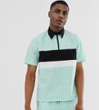 The Ragged Priest Polo Shirt In Check With Half Zip Two-piece-blue