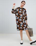 Monki Dress With Large Flower Print In Black - Black