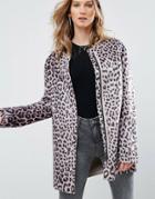 Pepe Jeans Waver Leopard Print Collarless Coat - Brown