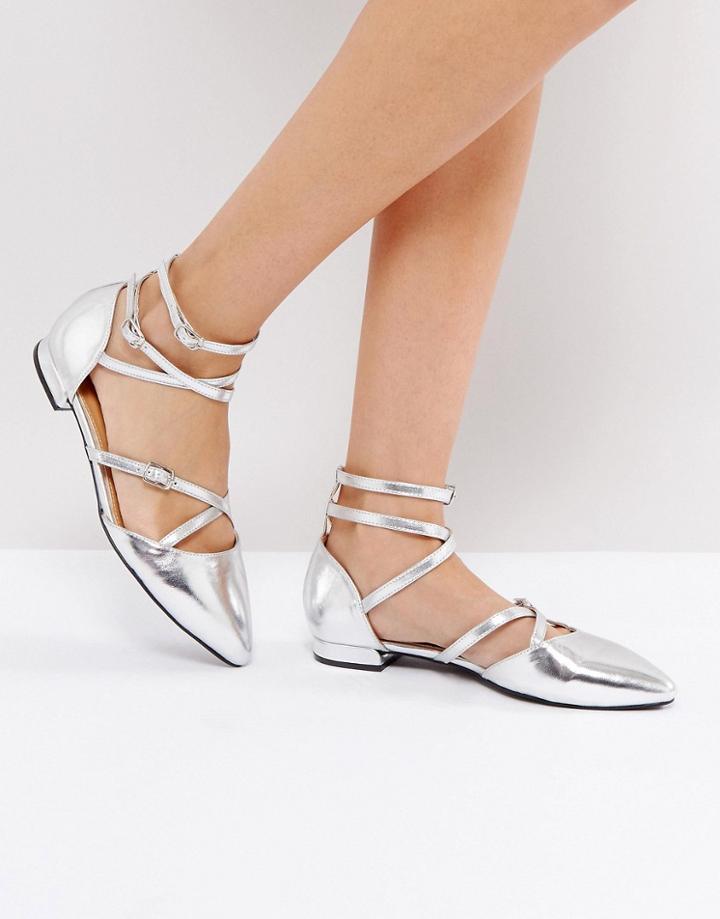 Raid Marci Silver Triple Cross Strap Flat Shoes - Silver