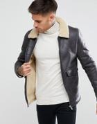 Pull & Bear Fleece Lined Jacket In Black - Brown