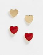 Pieces Valentine's 2 Pack Heart Studs In Red-multi
