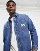 Calvin Klein Jeans Pocket Front Denim Shirt In Mid Wash-blue