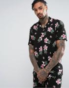 Asos Regular Fit Viscose Shirt With Floral Hawaiin Co-ord Print - Black