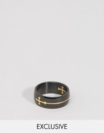 Reclaimed Vintage Cross Ring - Black