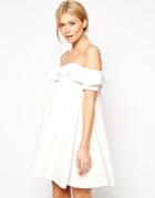 Rare Off Shoulder Dress With Frill Detail - Cream