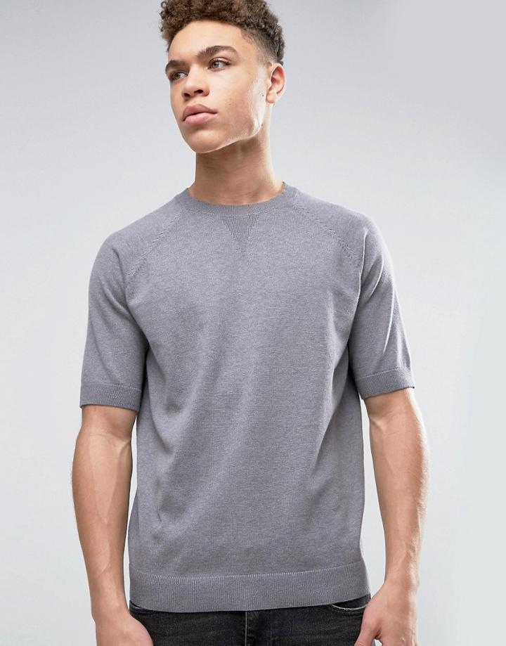 Asos Knitted T-shirt With Modesty V In Relaxed Fit - Gray