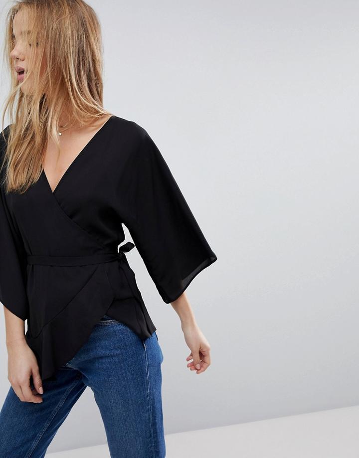 Asos Wrap Top With Kimono Sleeve - Green