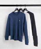 Abercrombie & Fitch 3 Pack Icon Logo Long Sleeve Tops In Black/navy/white-multi