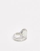 Asos Design Ring With Faux Opal Stone In Silver Tone