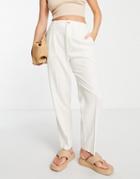 Asos Design High Waisted Pants In Ecru Linen-pink