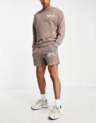 Asos Dark Future Relaxed Shorts With Logo Print In Washed Brown - Part Of A Set
