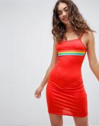 Daisy Street 90's Cami Dress With Rainbow Stripe - Red