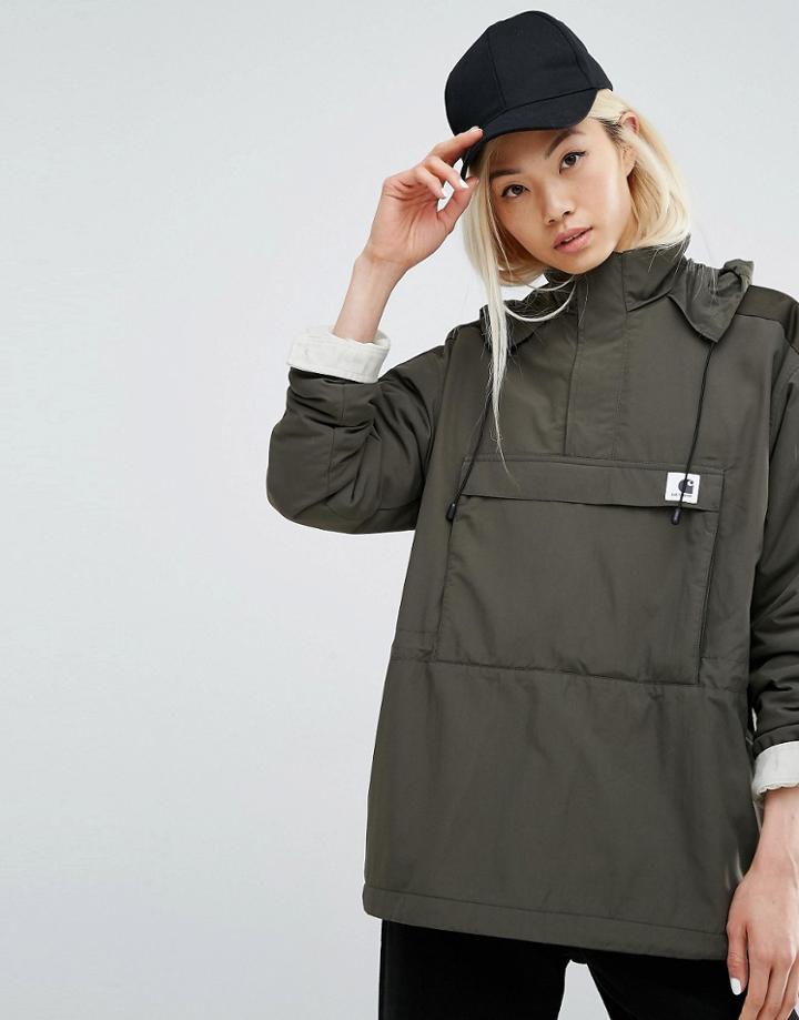 Carhartt Wip Justine Pullover Jacket With Half Zip & Fleece Lining - Green