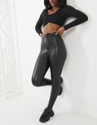 Asos Design Super Tight Sculpting High Waist Leather Look Skinny Pants-black