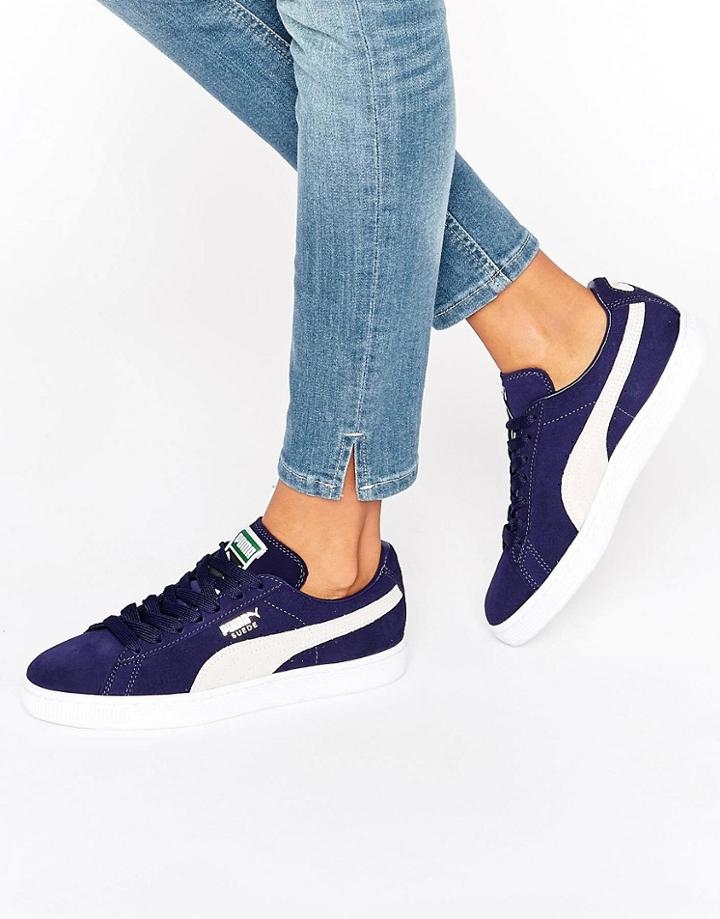 Puma Classic Suede Sneakers In Navy - Blue