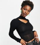 Collusion Knitted Cross Over Cut Out Top In Black