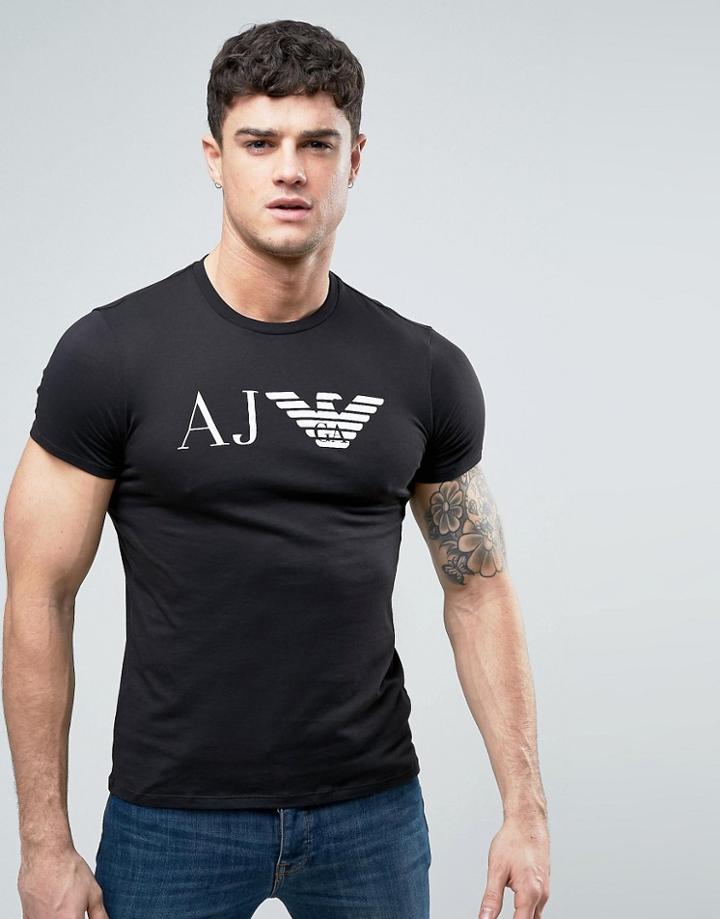 Armani Jeans Eagle Logo T-shirt Slim Fit In Black - Black