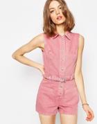 Asos Denim Braid Waist Romper - Pink
