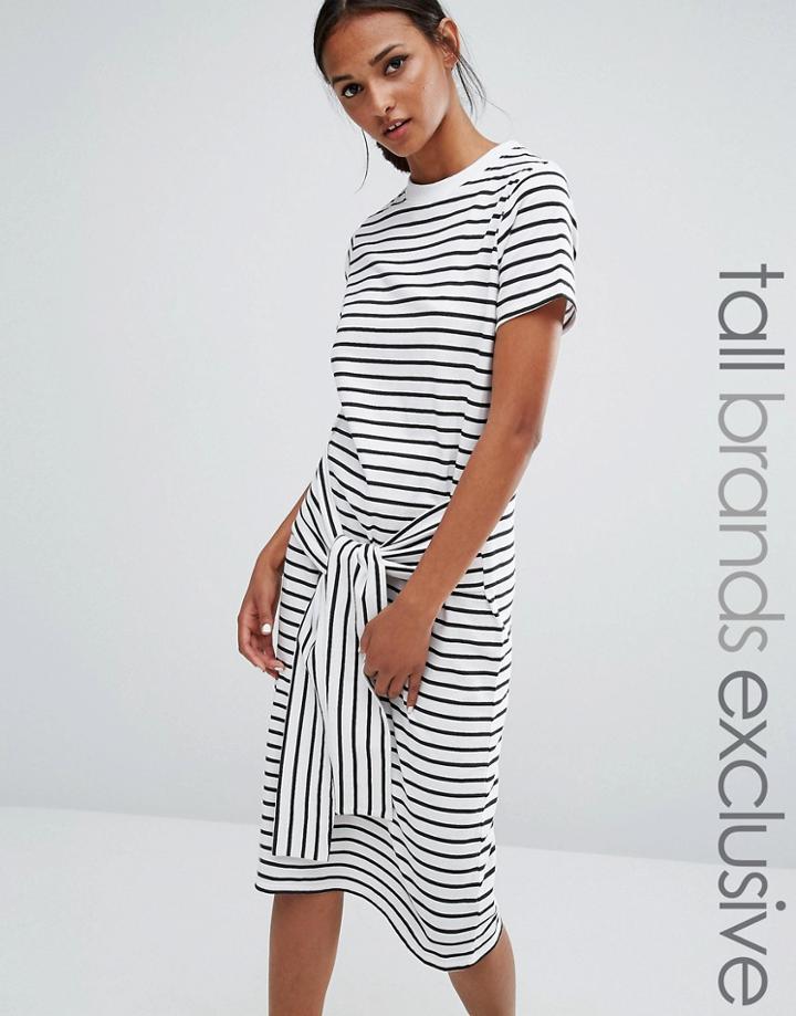 Daisy Street Tall Tie Waist Jersey Dress In Mono Stripe - Multi